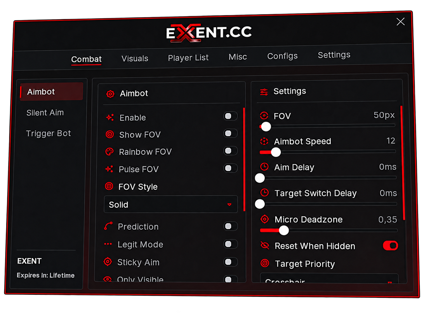 EXENT Rage interface